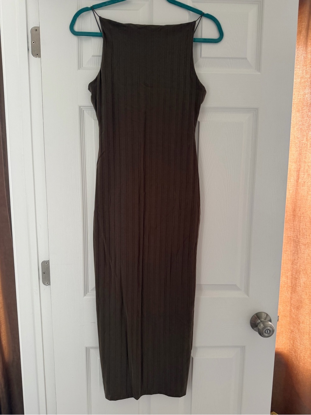 Sleek Ribbed Maxi Dress in olive